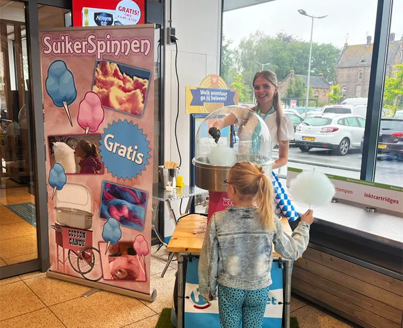 suikerspinnen uitdeel actie voor winkelcentra